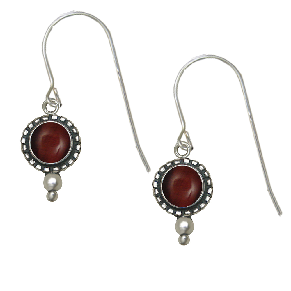 Sterling Silver Little Red Tiger Eye Gemstone Drop Dangle Earrings